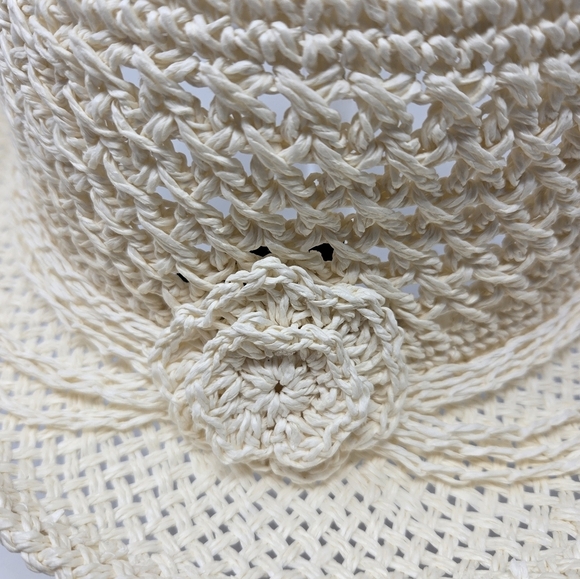 VINTAGE XHILARATION CREAM 100% PAPER OPEN WEAVE SUN HAT ROLLED BRIM WOMEN OS - Picture 6 of 12